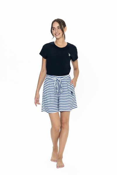 U.S. Polo Assn. Pijama Dama Set Tricou Bleumarin si Pantaloni Scurti Cu Dungi