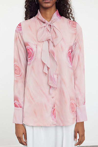 Trendyol Modest Fodor szárított rózsa ing - mintás, szőtt, TCTAW25TG00003