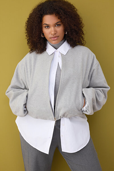 Trendyol Collection Μπουφάν μπουφάν με κασκόλ μεγάλου μεγέθους Mink Regular TWOAW26AW00022