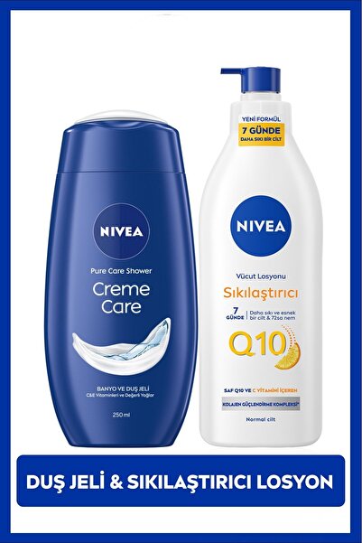NIVEA Creme Care Nemlendirici Duş Jeli 250ml ve Q10 Sıkılaştırıcı Vücut Bakım Losyonu 400ml, C Vitamini