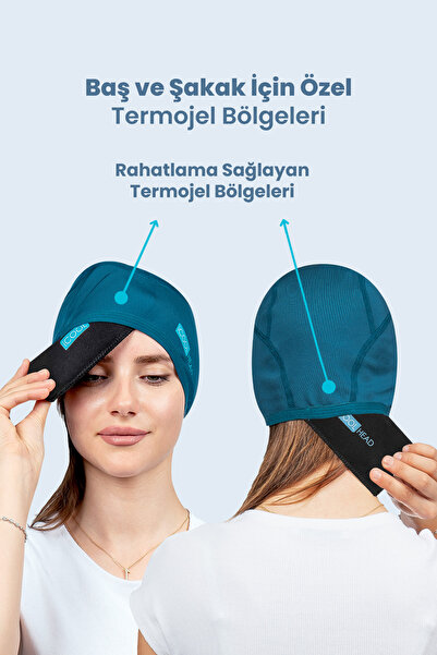 iCool Head Mıgren Ve Bas Agrisi Giderici Başlık Soğuk Ve Sıcak Kompres Şapka, Petrol Yeşili