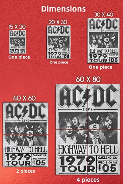 DekorHane Metal Print - Ac/Dc Highway to Hell 1979 Tour Metal Poster – Rock Music Retro Painting, Wall Decor