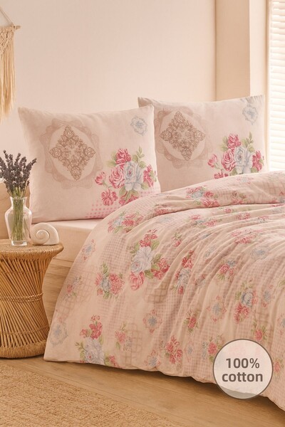 Evimcim 100% Cotton Ranforce Single Duvet Cover Set Gift Boxed (160X220 - 160X240 - 50X70)
