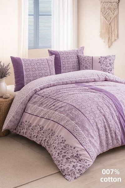 Evimcim 100% Cotton Ranforce Single Duvet Cover Set Gift Boxed Purple Patterned 160X220 - 160X240 - 50X70