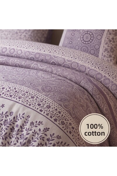 Evimcim 100% Cotton Ranforce Single Duvet Cover Set Gift Boxed Purple Patterned 160X220 - 160X240 - 50X70