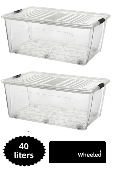 DEEMBRO 2Pcs 40 Lt Large Storage Box with Wheels Rolling Storage Container 39.1 X 57 X 22.7 cm