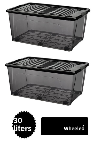 DEEMBRO 2Pcs 30 Lt Large Storage Box with Wheels Rolling Storage Container 36X 51.2 X 22.7 cm