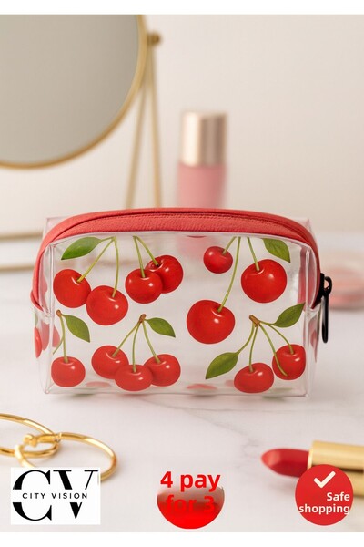 cityvision Cherry Patterned Transparent Zippered Mini Hand and Makeup Bag |   10X6Cm