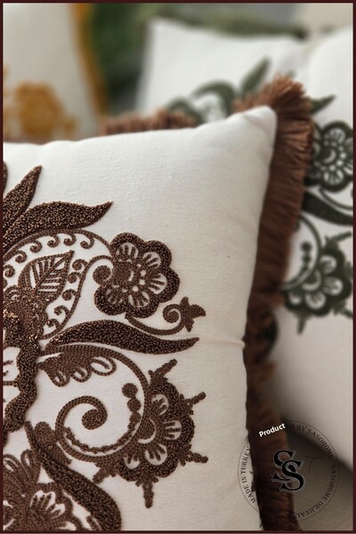 SasoHome Beauty Flowers Punch Embroidery Patterned Linen Throw Pillow Cover