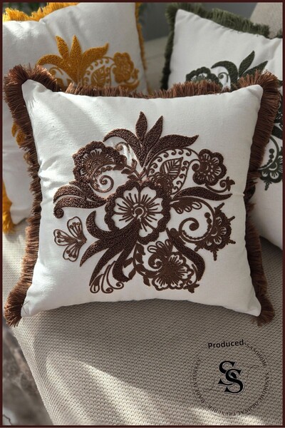 SasoHome Beauty Flowers Punch Embroidery Patterned Linen Throw Pillow Cover