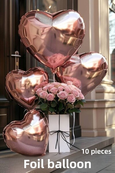 SkyPop 10 Pieces 45 cm Rose Gold Heart Foil Balloons, Lover, Special Day, Birthday.