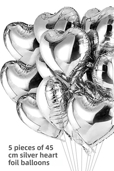 SkyPop 5-Piece Silver Heart Foil Balloon Birthday Set, Dear, Special Day.