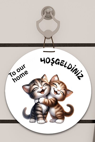 Dormot Ψηφιακή εκτύπωση λευκό, χαρούμενο σχέδιο γάτας Στολίδι πόρτας, Στολίδι...