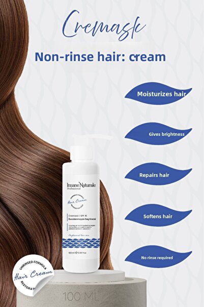 Insane Naturale كريم كريماسك للعناية بالشعر بدون شطف يحتوي على الكيراتين والب...