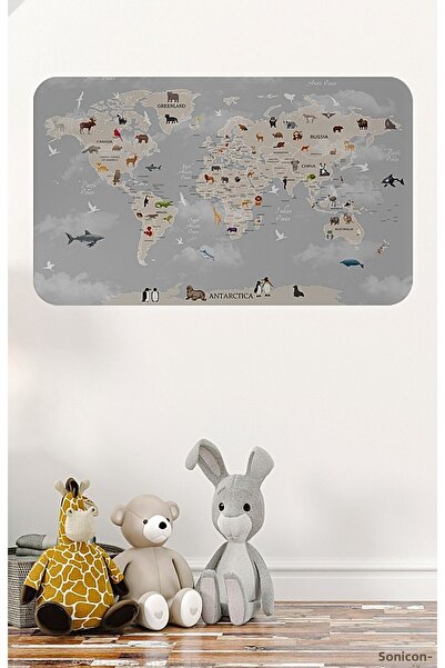 SONİKON LİNE Educational World Map World Atlas Kids Room Wall Sticker, Decorative, 3793