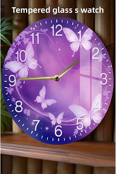 kutuTR Purple Butterfly Patterned 3D Look Tempered Glass Watch – 33 cm Csdw372