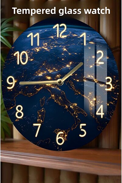 kutuTR World Map Night View 3D View Tempered Glass Watch – 33 cm Csdw412