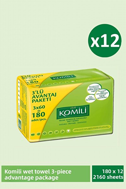 Komili Wet Towels 3X60 X 12 Pieces (2160 Sheets)