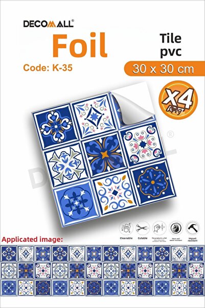 DECOMALL K-35 بلاط فويل ذاتي اللصق مقاوم للماء لحمام المطبخ 30 × 30 سم (4 قطع)