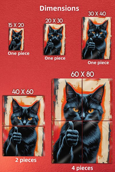 DekorHane Metal Print - Black Cat Painting - Thumbs up Hand Gesture, Colorful Modern Wall Decor, Fun Gift