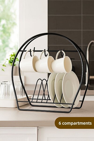 Patulya Aksesuar Metal Cup Holder and Saucer Black – 6-Piece Mug Stand |   Ki...