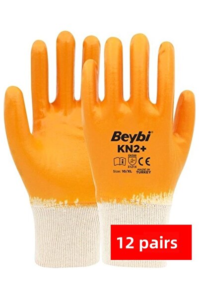Beybi 12 قطعة Kn2+ (Kn2 Plus) قفازات عمل من النتريل مع سطح داخلي من القطن