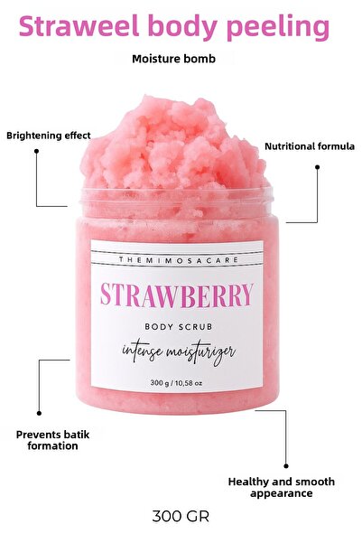 The Mimosa Care قنبلة ترطيب بخلاصة الفراولة، تقشير فوري لليدين والجسم مضاد للغرق