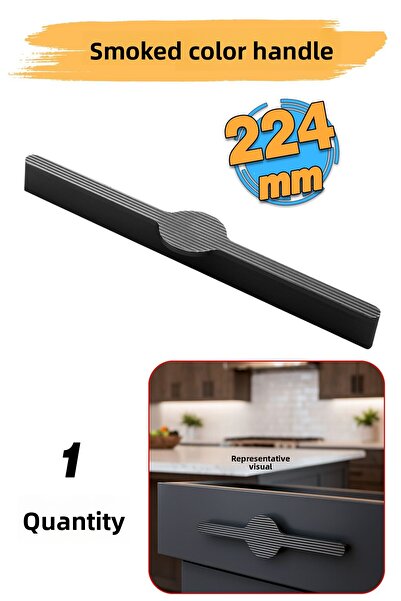 Badem10 Saral Striped Smoked Color Metal Handle 224 mm 22.4 cm Furniture Drawer Kitchen Cabinet Wardrobe Door Handles