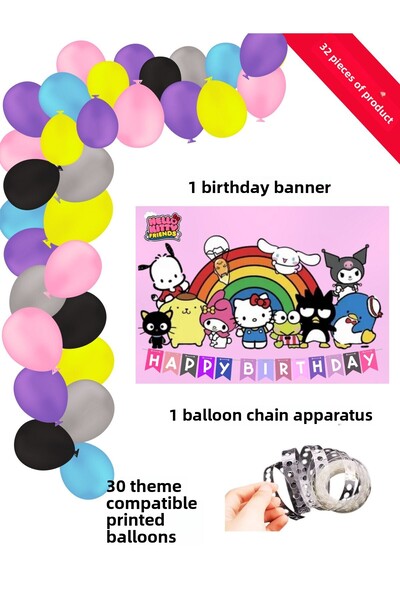 snowparty Set de baloane cu lanț pentru decorațiuni pentru petrecerea de aniversare cu HELLO Kity și prietenii ei, balon și banner Kuromi Melody