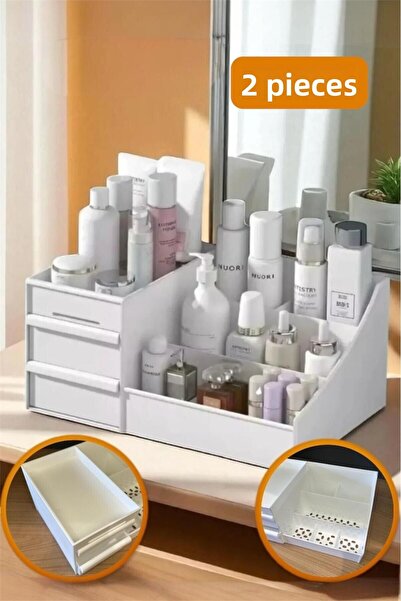 Bayev 2Pcs Petite Mini Drawers Makeup Cosmetic Stand Office Organizer Compartment Perfume Lipstick Rack
