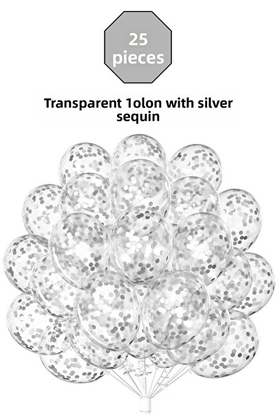 Bunloon مجموعة بالونات كونفيتي فضية مكونة من 25 قطعة - بالونات زينة للحفلات ش...