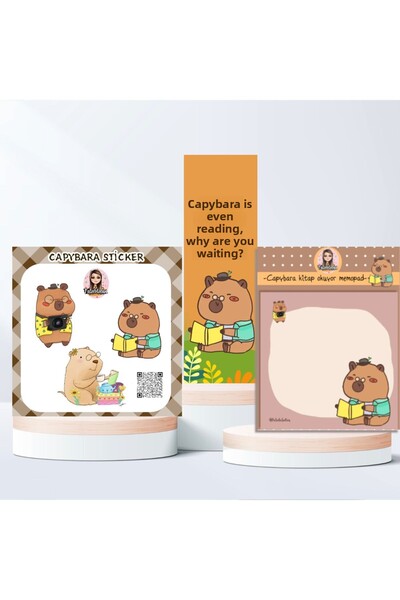 Fatofotofan Capybara Okuma Keyfi – Set of 3 (Sticker + Memopad + Bookmark)