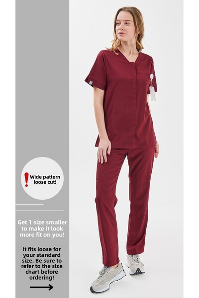 SAR TEKSTİL بدلة جراحية للنساء من الليكرا باللون العنابي - بدلة جراحية من الج...