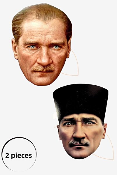 Huzur Party Store مجموعة أقنعة أتاتورك مكونة من قطعتين مقاس 18 × 25 سم، مصنوعة من مادة كرتونية عالية الجودة، قناع مطاطي للحفلات والعروض والفعاليات