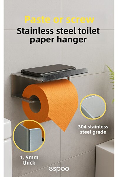 Espoo Design حامل ورق التواليت للحمام من الفولاذ المقاوم للصدأ مع رف للهاتف، ...
