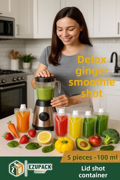 Ezupack Smoothie Detox Ginger Transparent Plastic Leakproof Lid Organic Juice...