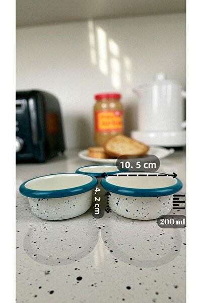 İnci Emaye 3 Piece 10cm Enamel Vertical Plate Set, Breakfast Plate, Jam Bowl, Olive, Cheese Plate, Dowry, Gift