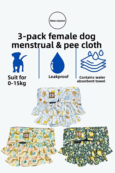 salya store Patterned Female Dog Menstrual Panties - Female Dog Peeing Diapers, 3-Piece Advantageous Pack