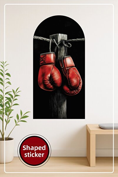 KOSS Dijital Autocolant decorativ de perete în formă ovală, cu mănuși de box roșii, ornament pentru birou, hol, salon