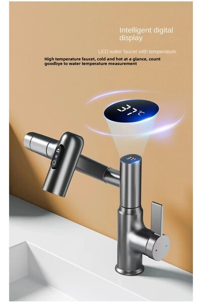 OEM Smart Digital Temperature Led Screen Bathroom Sink Faucet Folding Imported Anthracite with 7 Years Warranty