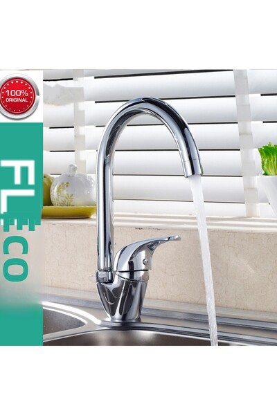 KAVİTİCARET صنبور مطبخ فليكو AC مع صنبور دوار ومدخل مياه ساخنة وباردة، لون كروم