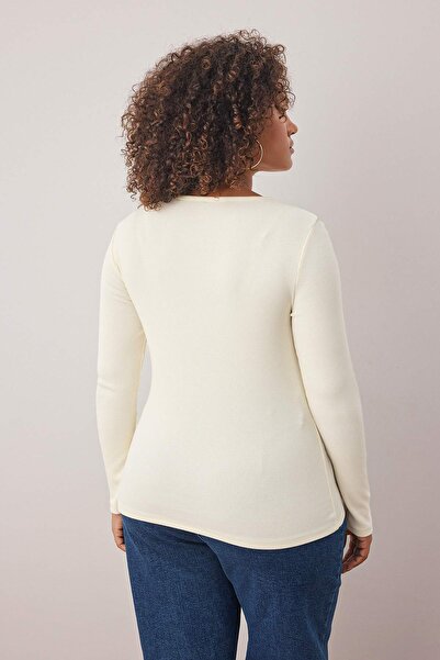 Trendyol Curve Πλεκτή μπλούζα με πέτρινο κουμπί με λεπτομέρεια Crew λαιμόκοψη ελαστική κανονική μέγεθος TBBAW26AF00028