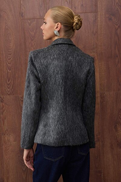 Trendyol Collection Special Collection Anthracite Cashmere Waist Fitted Blazer Jacket Twoaw26Bc00026