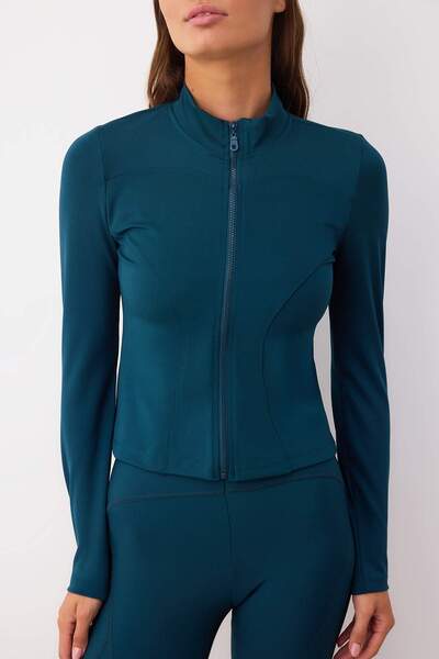 Trendyol Collection Σμαραγδί πράσινο πλεκτό αθλητικό μπουφάν/φούτερ με φερμουάρ και όρθιο γιακά TWOAW23BZ00592