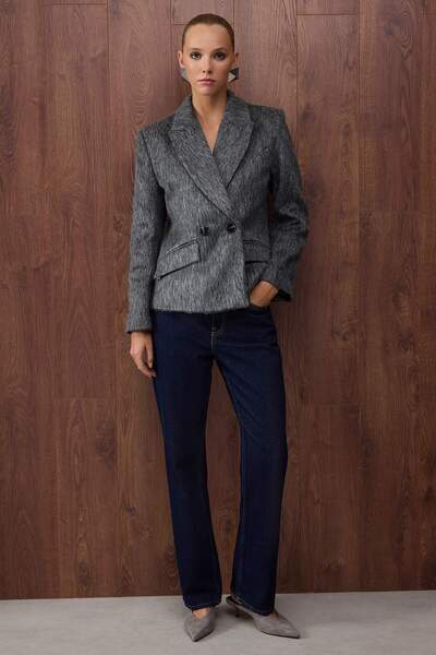 Trendyol Collection Anthracite Cashew Waist Fitted Blazer Jacket Twoaw26Bc00026