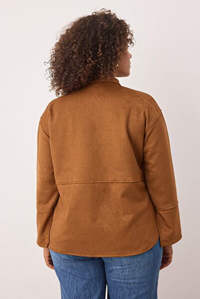 Trendyol Curve Καφέ σουέτ χειμερινό μπουφάν μεγάλου μεγέθους TBBAW26AG00019