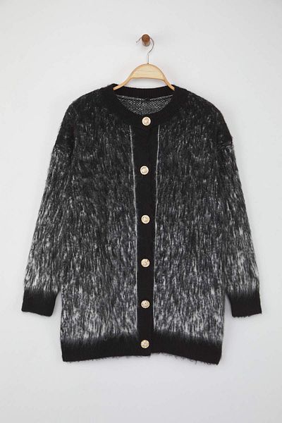 Trendyol Modest Black Furry/Fluffy Knitwear Cardigan Tctaw26Th00012