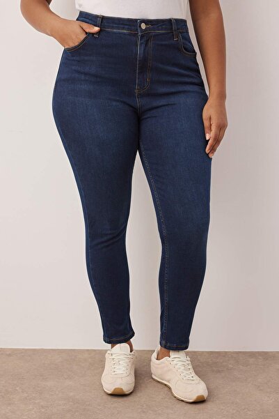 Trendyol Curve Dunkelblaue, dehnbare Skinny-Jeans mit hoher Taille in Übergröße TBBAW23JE00000