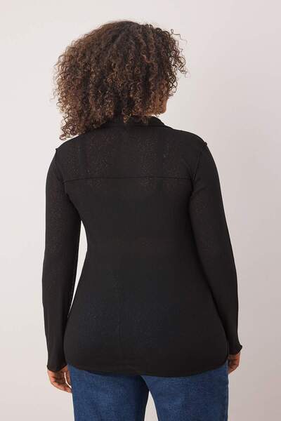 Trendyol Curve Μαύρη πλεκτή μπλούζα με γιακά πόλο με κουμπιά από αφρό TBBAW26AF00044