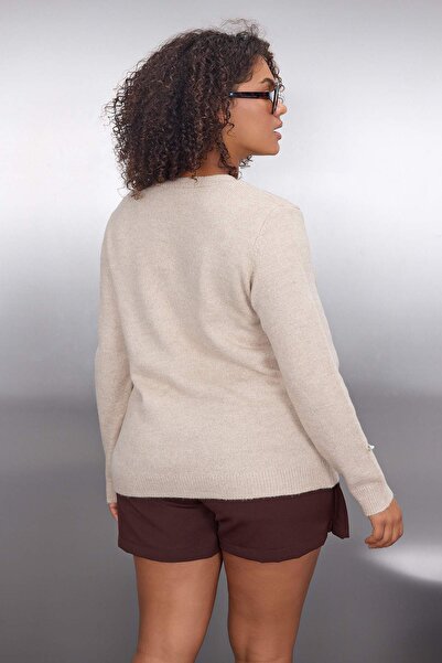 Trendyol Curve Πλεκτό Ζακέτα με Κέντημα Πέτρινο Τριαντάφυλλο TBBAW26AV00015